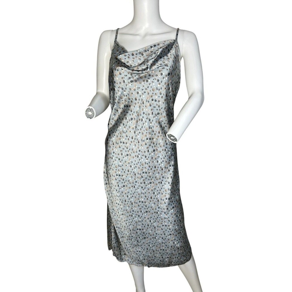 Bebe Women’s Silver Blue Abstract Print Slip Dress Size S Small Made In USA